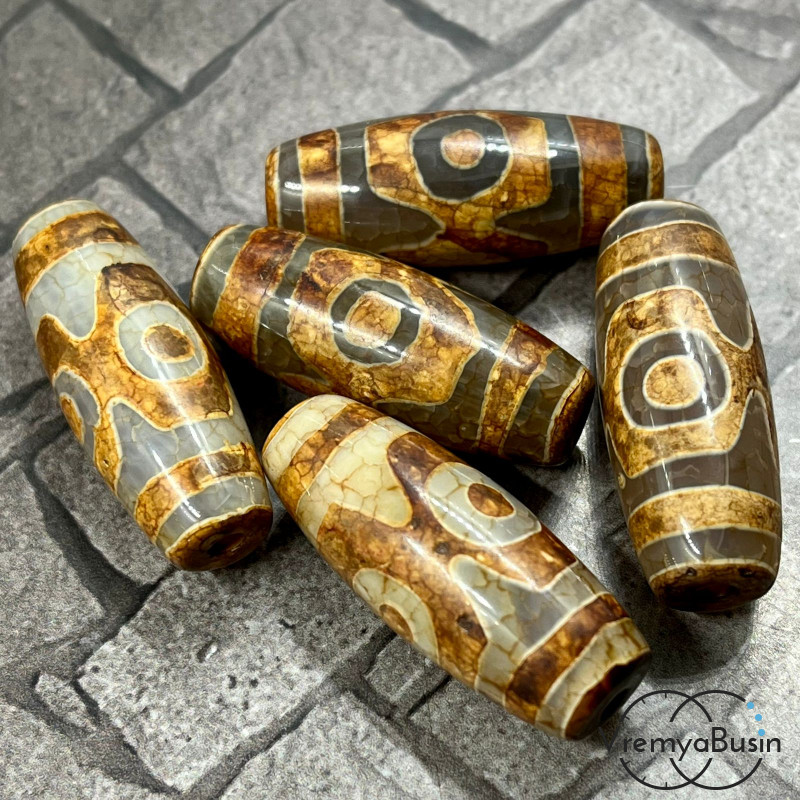 Бусина Дзи из агата "3 глаза", 10х30 мм (1 шт.)