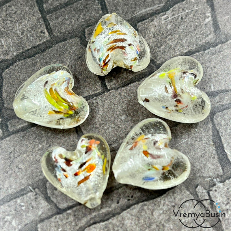 Бусина стеклянная фольгированная "Сердце", 15 мм (1 шт.)