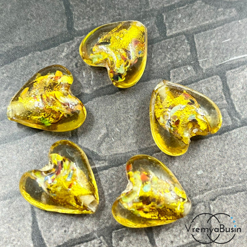 Бусина стеклянная фольгированная "Сердце", 15 мм (1 шт.)