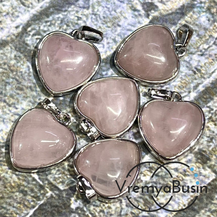 Розовый кварц. Подвеска сердце 16 мм в оправе цв. серебро (1 шт.)