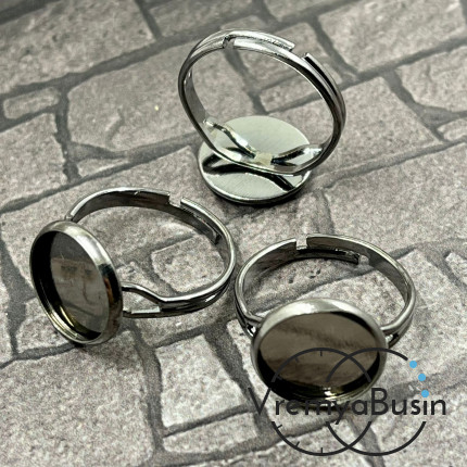 Основа для кольца с сеттингом под кабошон 12 мм., цв. графит (1 шт.)