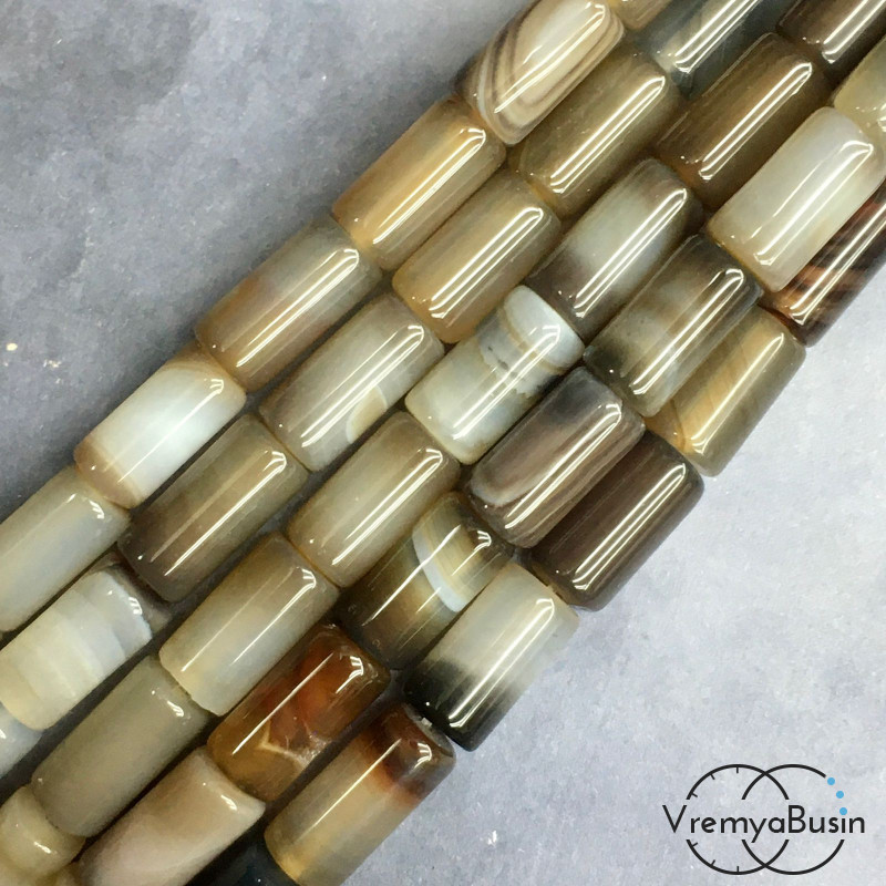 Агат тонированный, трубочка гладкая 8х15 мм (1/2 нити, ок. 11 шт.)