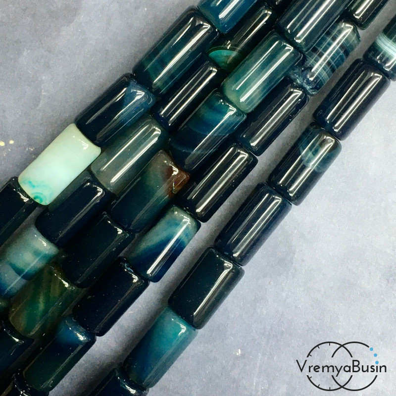 Агат тонированный, трубочка гладкая 8х15 мм (1/2 нити, ок. 11 шт.)