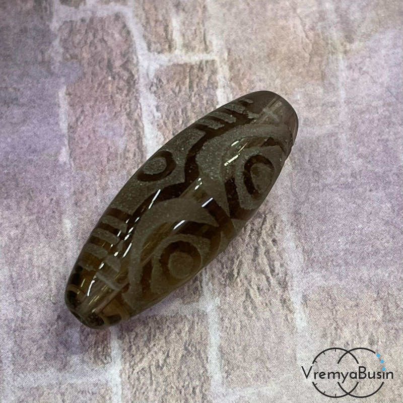 Резная бусина Дзи из раухтопаза "6 глаз Дракона", 30х12 мм (1 шт.)