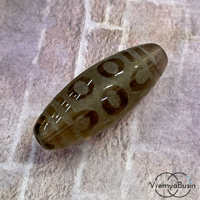 Резная бусина Дзи из раухтопаза "7 глаз", 30х12 мм (1 шт.)