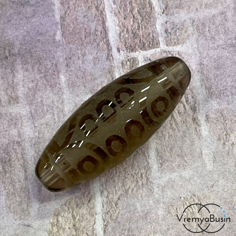 Резная бусина Дзи из раухтопаза "21 глаз", 30х12 мм (1 шт.)
