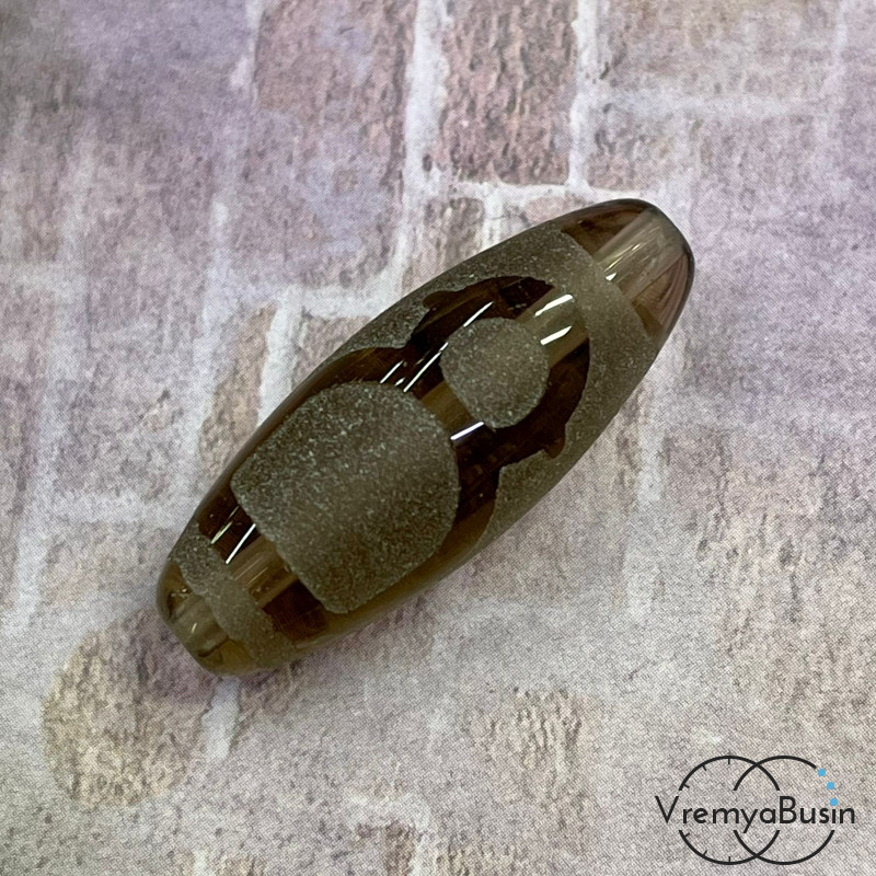 Резная бусина Дзи из раухтопаза "Кубера", 30х12 мм (1 шт.)