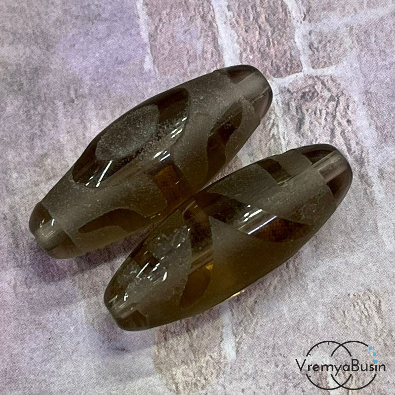 Резная бусина Дзи из раухтопаза "Аристократ", 30х12 мм (1 шт.)