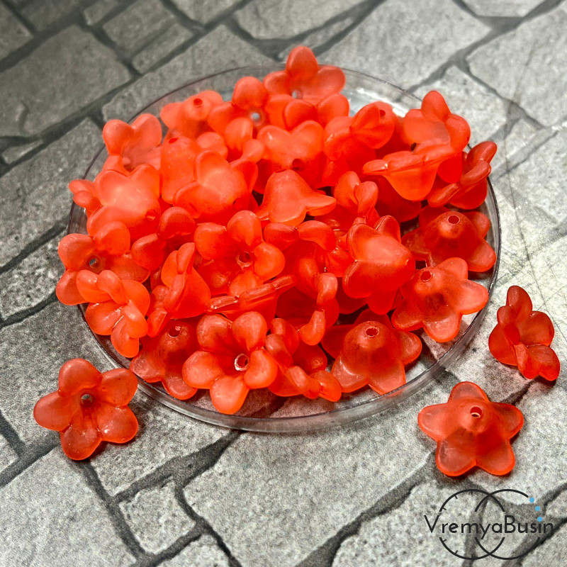 Цветочек акриловый матовый, 12х6 мм, цв. красный (упак. 10 шт.)