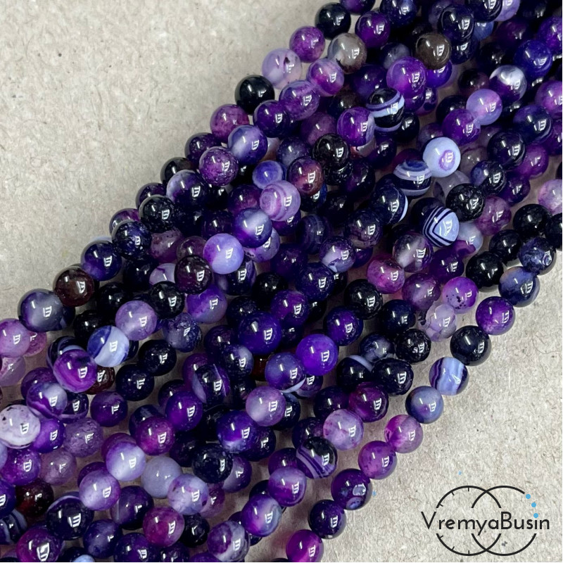 Агат тонированный, гладкий шарик 4 мм, цв. фиолетовый  (нить, ок. 90 шт.)