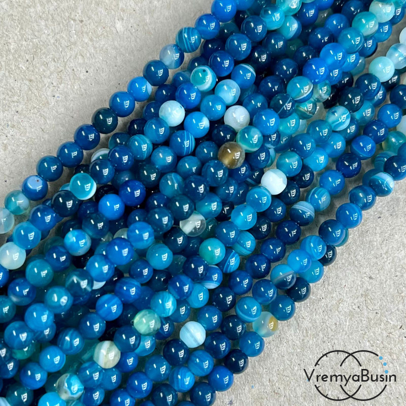 Агат тонированный, гладкий шарик 4 мм, цв. бирюзовый  (нить, ок. 90 шт.)