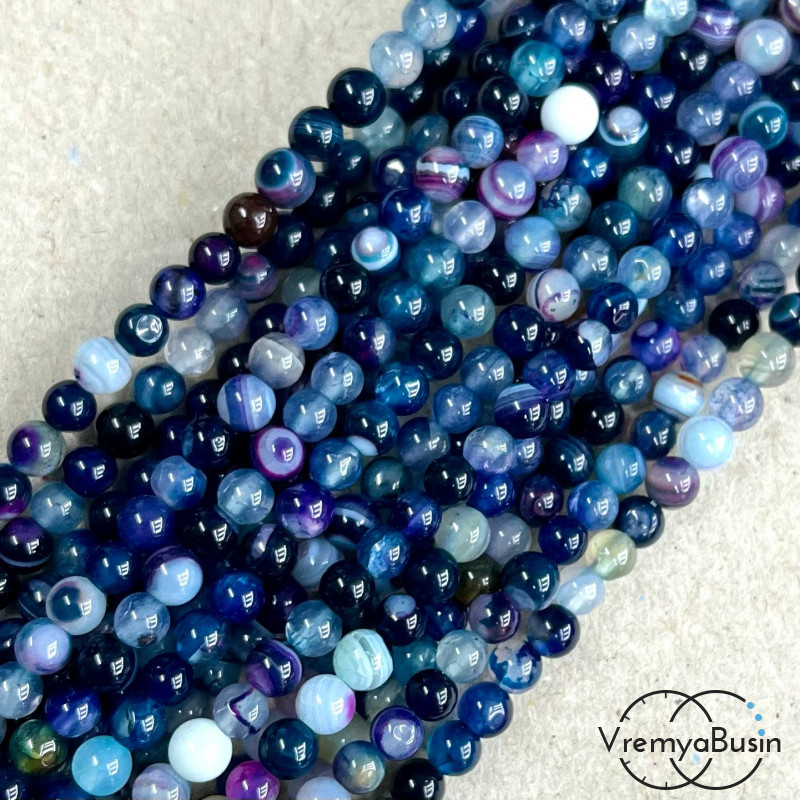 Агат тонированный, гладкий шарик 4 мм, цв. фиолетово-зеленый  (нить, ок. 90 шт.)