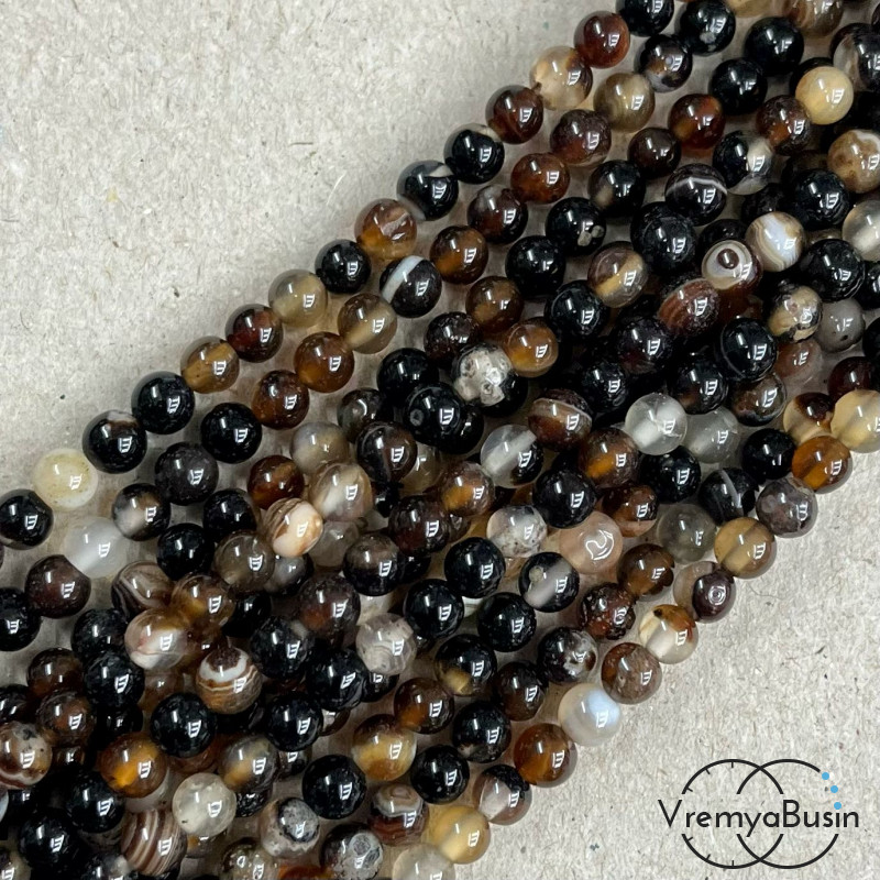 Агат тонированный, гладкий шарик 4 мм, цв. коричневый   (нить, ок. 90 шт.)