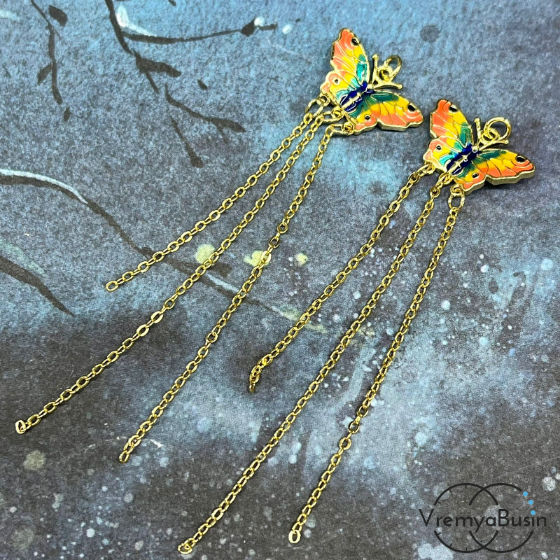 Подвеска с эмалью «Бабочка с цепочками», 11х18 (75) мм,  латунь с позолотой (1 шт.)