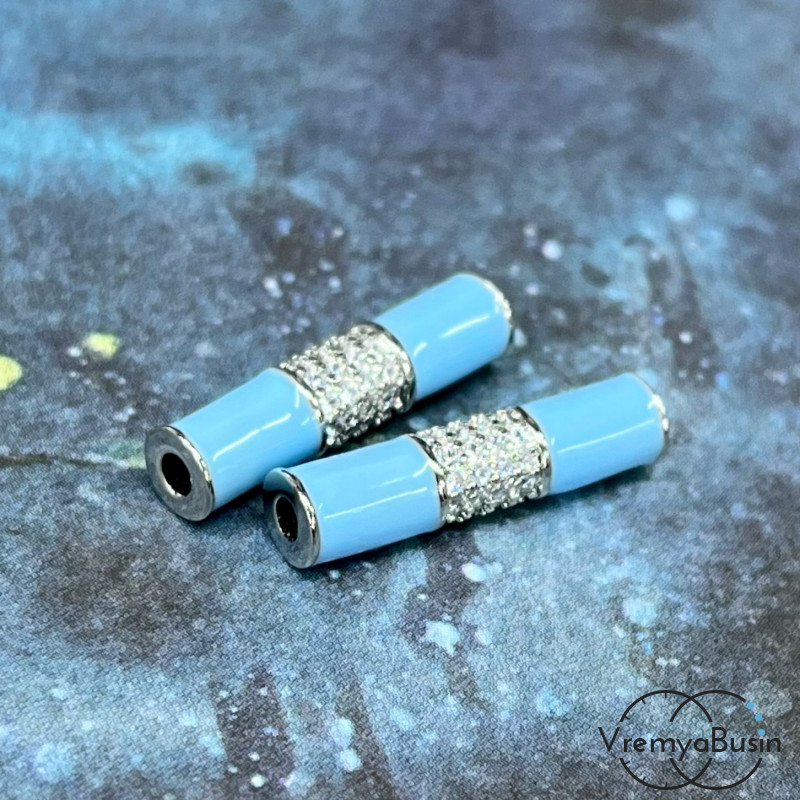 Бусины трубочки с эмалью, 20х4 мм, латунь с родиевым покрытием (1 шт.)