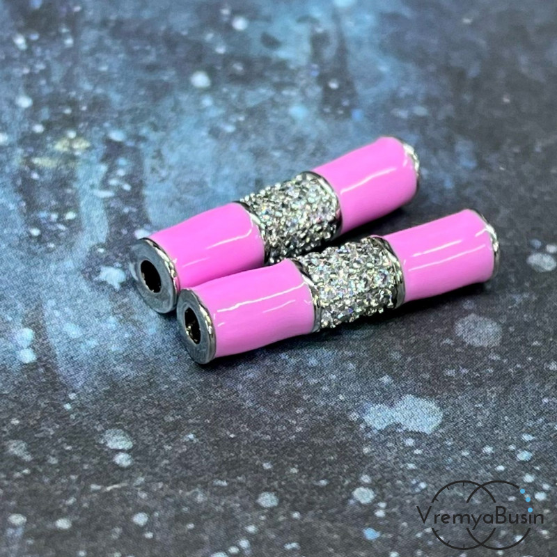 Бусины трубочки с эмалью, 20х4 мм, латунь с родиевым покрытием (1 шт.)