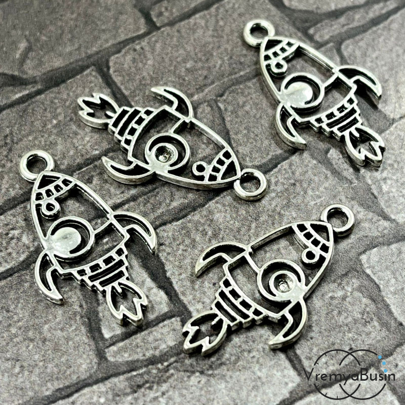 Ракета. Подвеска металлическая, 16х28 мм, цв. серебро (1 шт.)