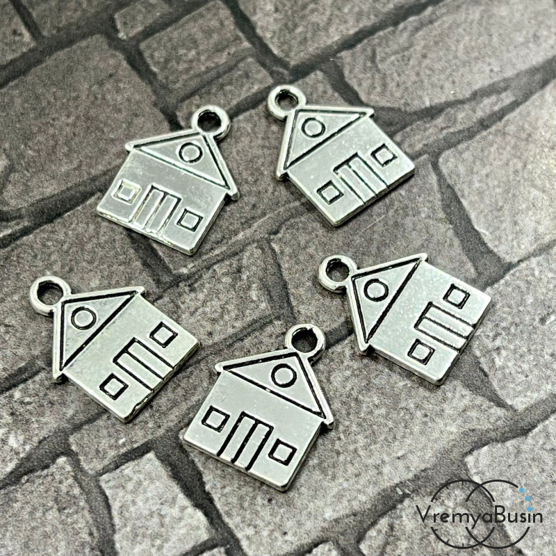 Дом. Подвеска металлическая, 13х16 мм, цв. серебро (1 шт.)