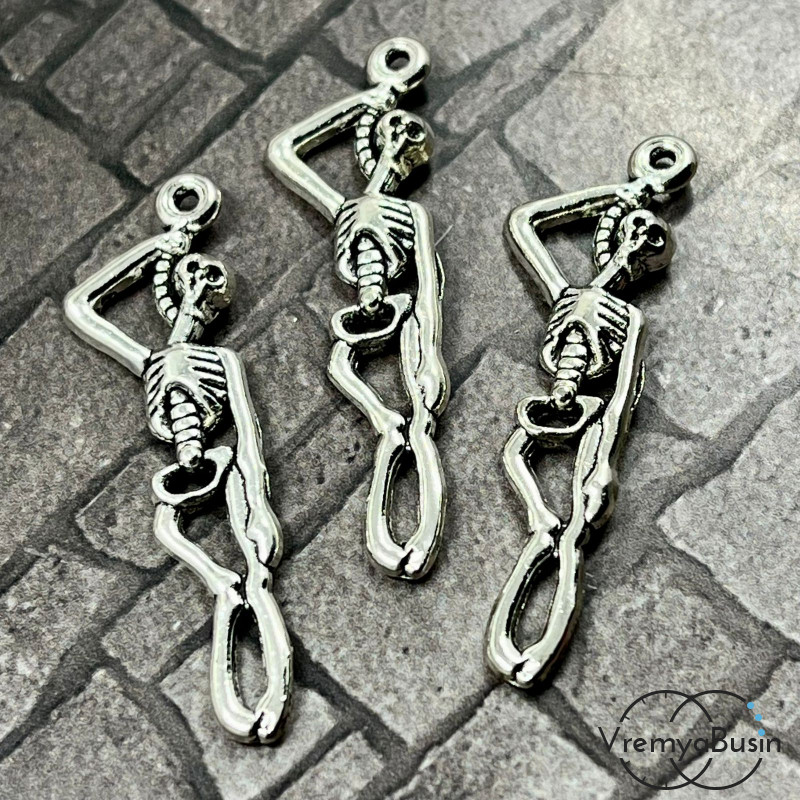 Скелет. Подвеска металлическая, 12х32 мм, цв. серебро (1 шт.)