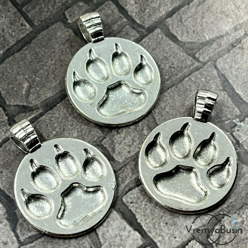 Медальон со следом зверя. Подвеска металлическая, 21х28 мм, цв. серебро (1 шт.)