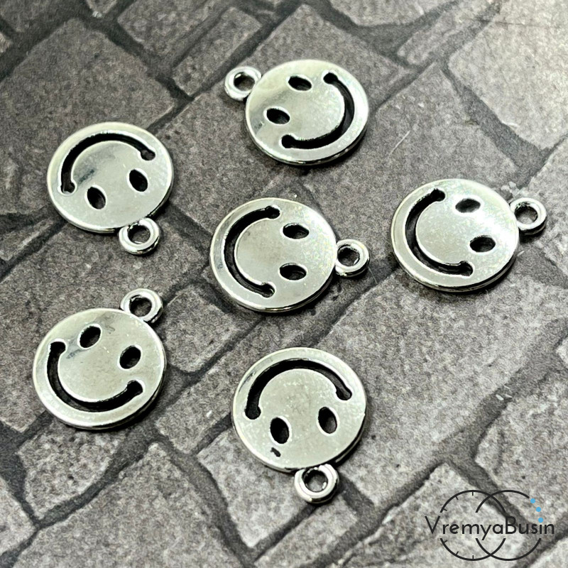 Смайлик. Подвеска металлическая, 12х15 мм, цв. серебро (1 шт.)