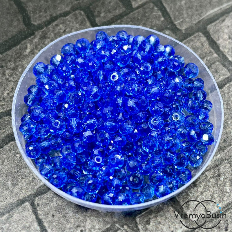 Бусина рондель из граненого стекла, 2х3 мм, цв. синий (упак. 40 шт.)   