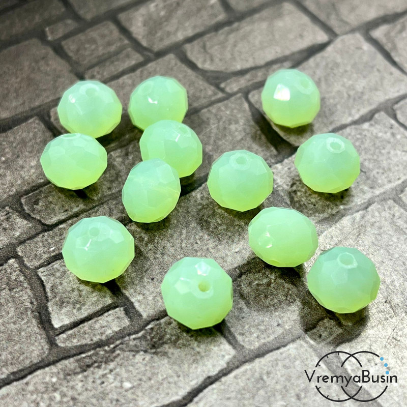 Бусины рондели из граненого стекла, 8х10 мм, цв. САЛАТОВЫЙ ПОЛУМАТОВЫЙ  (1 шт.)