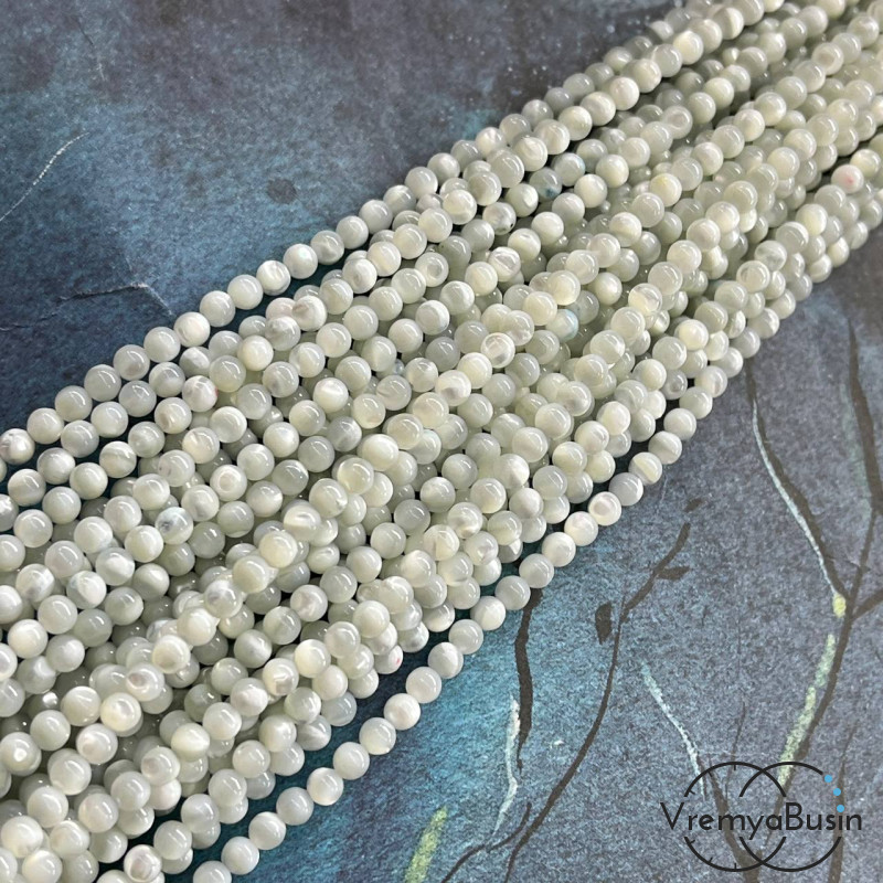 Перламутр цветной, шарик гладкий 3 мм, цв. серый (нить, ок. 130 шт.)