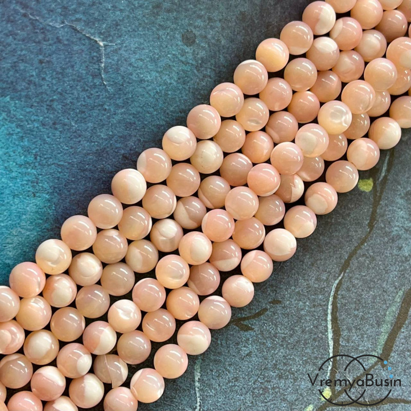 Перламутр цветной, шарик гладкий 6 мм, цв. кремовый (нить, ок. 60 шт.)