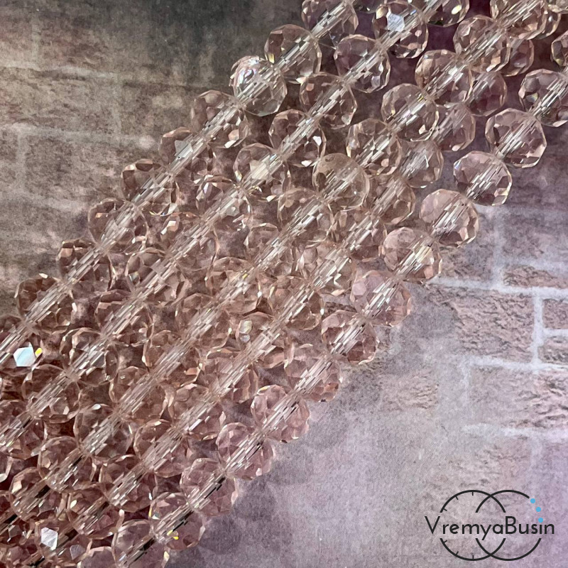 Бусины-рондели из граненого стекла, цв. розовый, размер 8 мм  (нить, ок. 65  шт.)