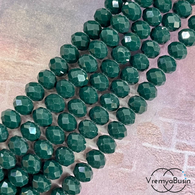 Бусины-рондели из граненого стекла, цв. изумрудный матовый , размер 8 мм  (нить, ок. 65  шт.)