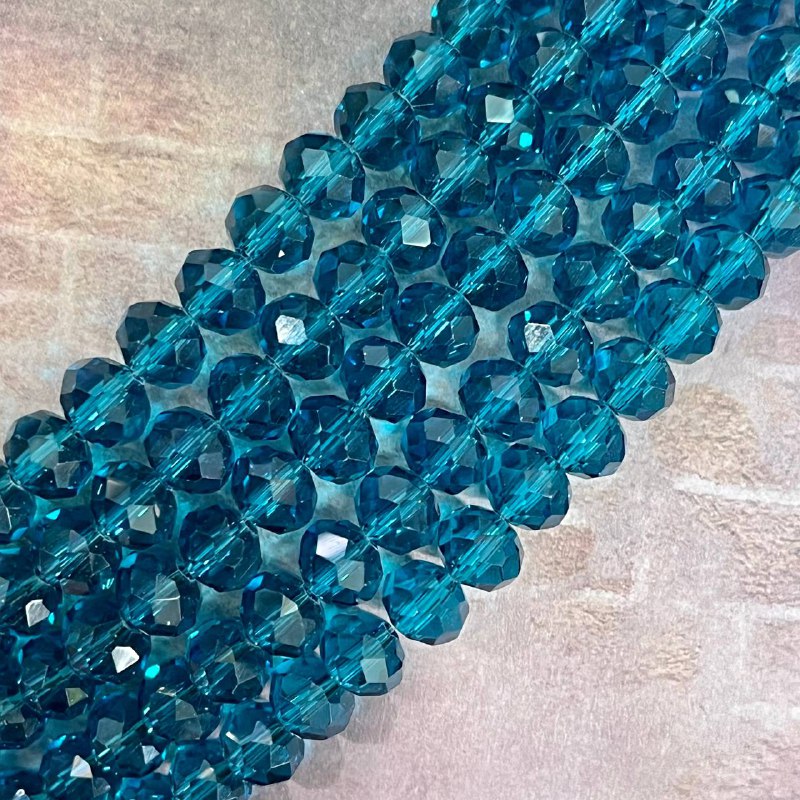 Бусины-рондели из граненого стекла, цв.   темно-бирюзовый, размер 8 мм (нить, ок. 65  шт.)