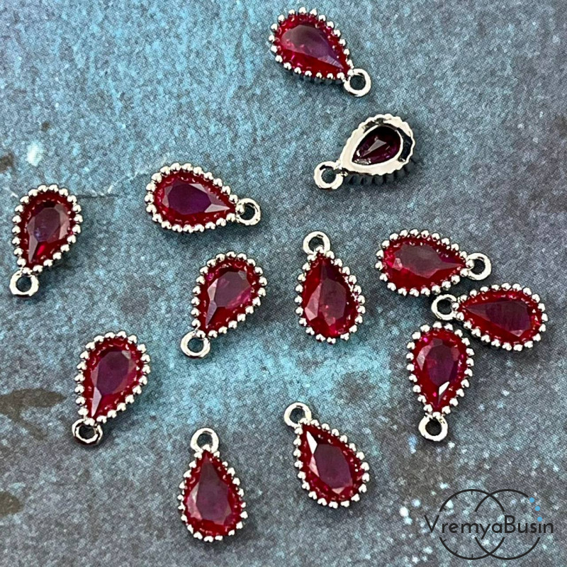 Подвески с фианитом, капля 5х8 мм, латунь с родиевым покрытием (упак. 2 шт.)