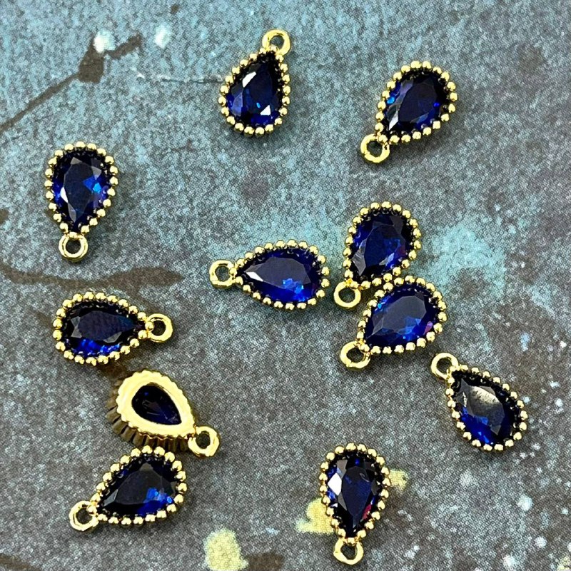 Подвески с цветным фианитом, капля 5х8 мм, латунь с позолотой (упак. 2 шт.)