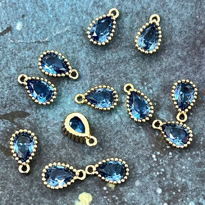 Подвески с цветным фианитом, капля 5х8 мм, латунь с позолотой (упак. 2 шт.)