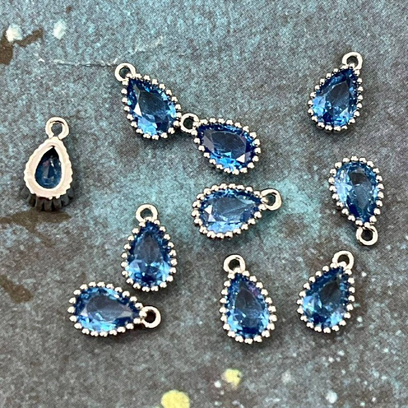 Подвески с фианитом, капля 5х8 мм, латунь с родиевым покрытием (упак. 2 шт.)