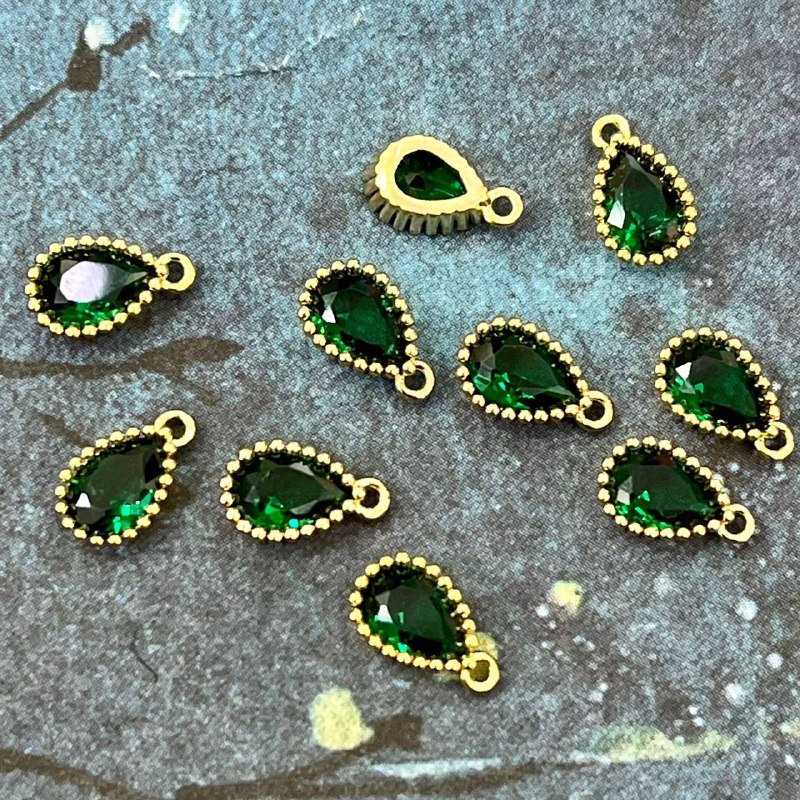 Подвески с цветным фианитом, капля 5х8 мм, латунь с позолотой (упак. 2 шт.)