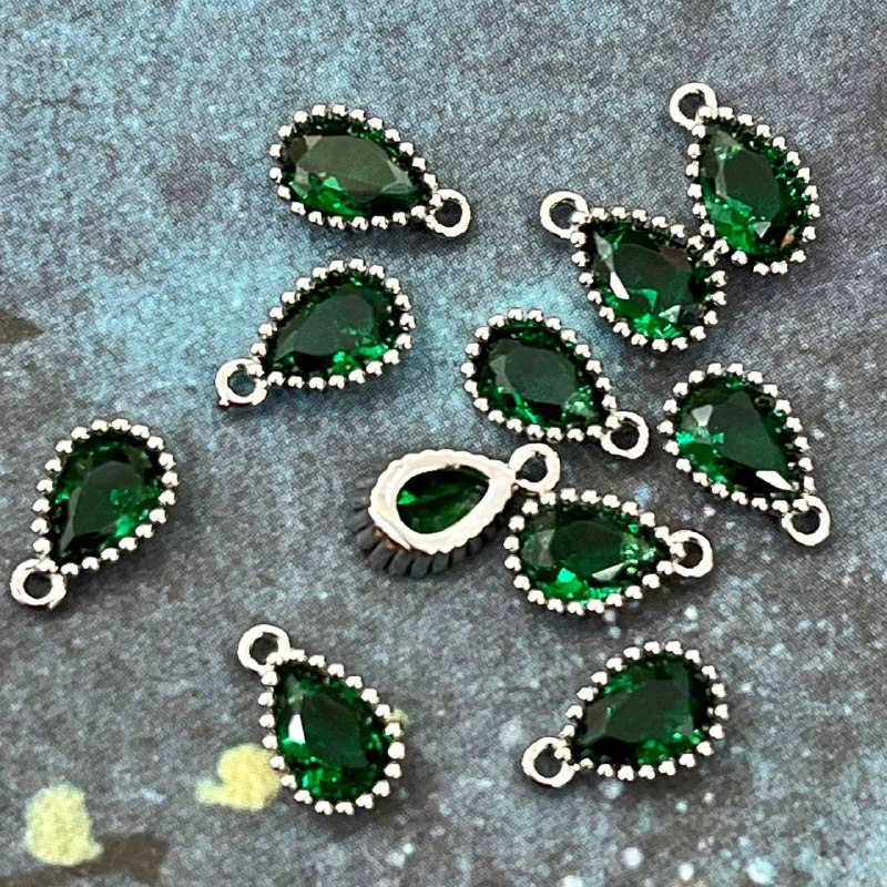 Подвески с фианитом, капля 5х8 мм, латунь с родиевым покрытием (упак. 2 шт.)