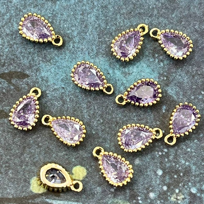 Подвески с цветным фианитом, капля 5х8 мм, латунь с позолотой (упак. 2 шт.)