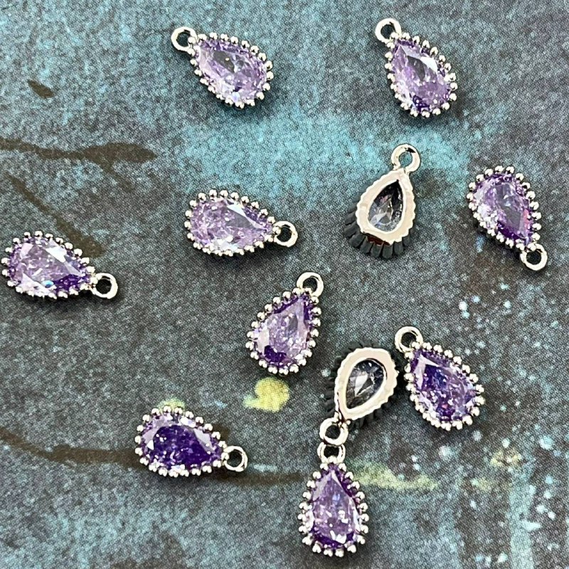 Подвески с фианитом, капля 5х8 мм, латунь с родиевым покрытием (упак. 2 шт.)