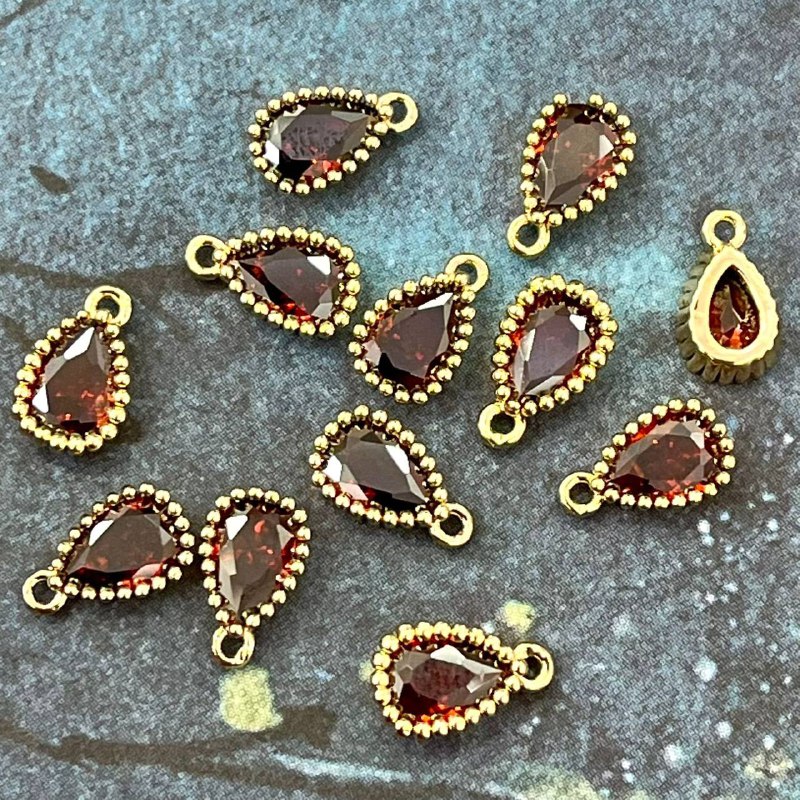 Подвески с цветным фианитом, капля 5х8 мм, латунь с позолотой (упак. 2 шт.)