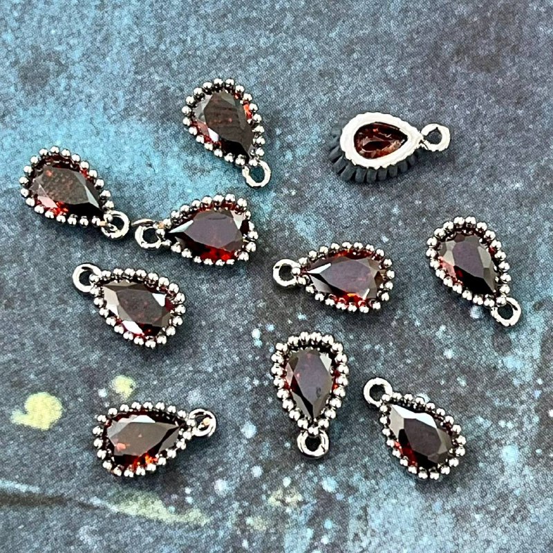 Подвески с фианитом, капля 5х8 мм, латунь с родиевым покрытием (упак. 2 шт.)