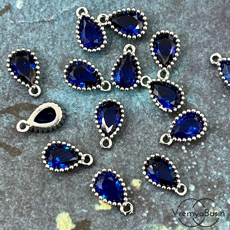 Подвески с фианитом, капля 5х8 мм, латунь с родиевым покрытием (упак. 2 шт.)