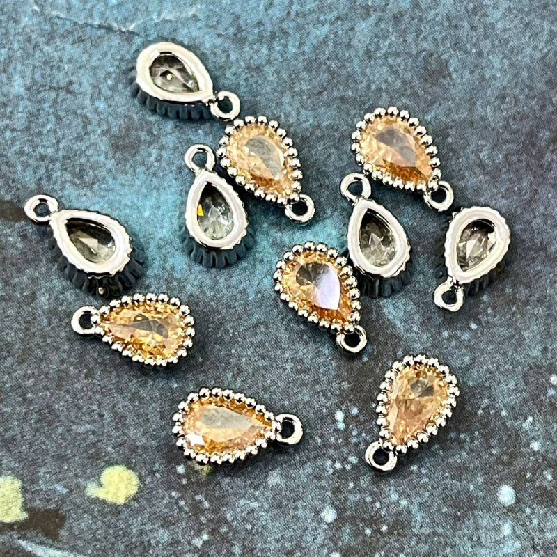 Подвески с фианитом, капля 5х8 мм, латунь с родиевым покрытием (упак. 2 шт.)