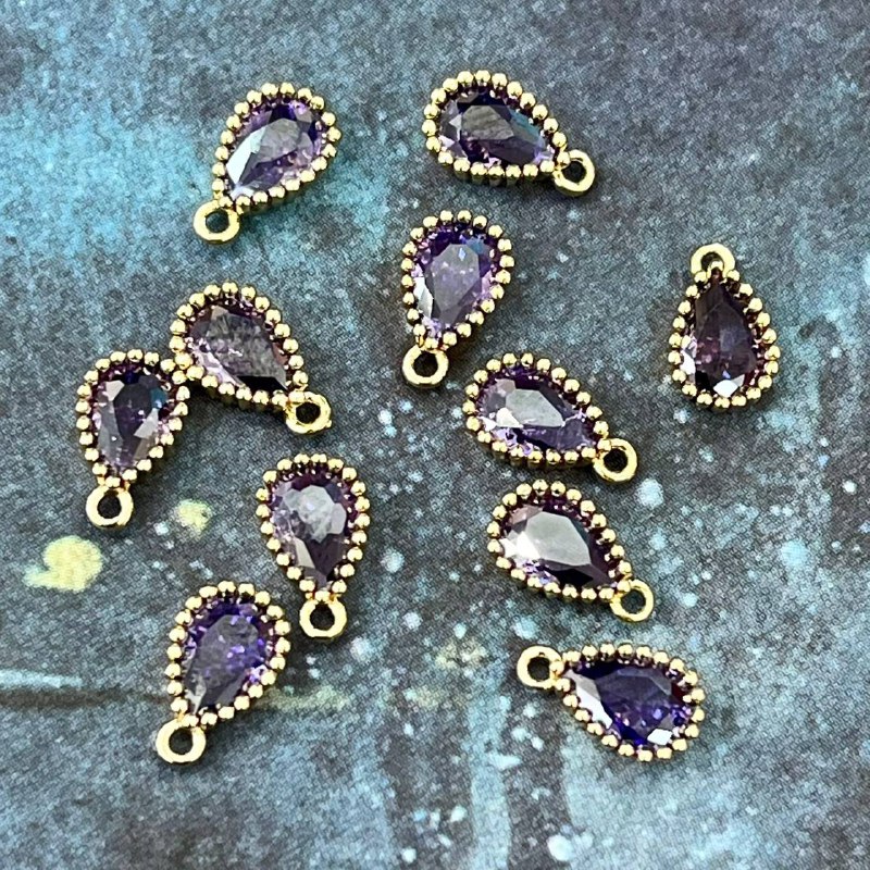 Подвески с цветным фианитом, капля 5х8 мм, латунь с позолотой (упак. 2 шт.)