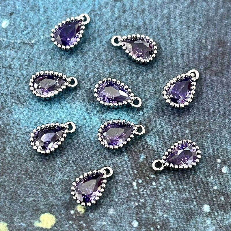 Подвески с фианитом, капля 5х8 мм, латунь с родиевым покрытием (упак. 2 шт.)