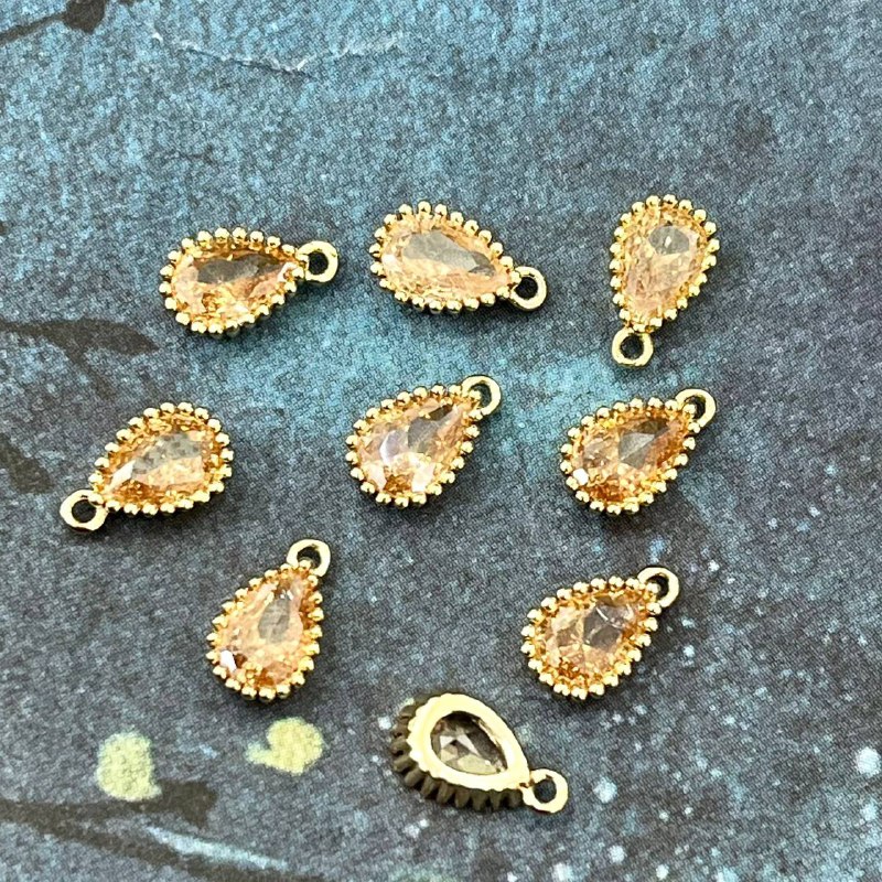 Подвески с цветным фианитом, капля 5х8 мм, латунь с позолотой (упак. 2 шт.)