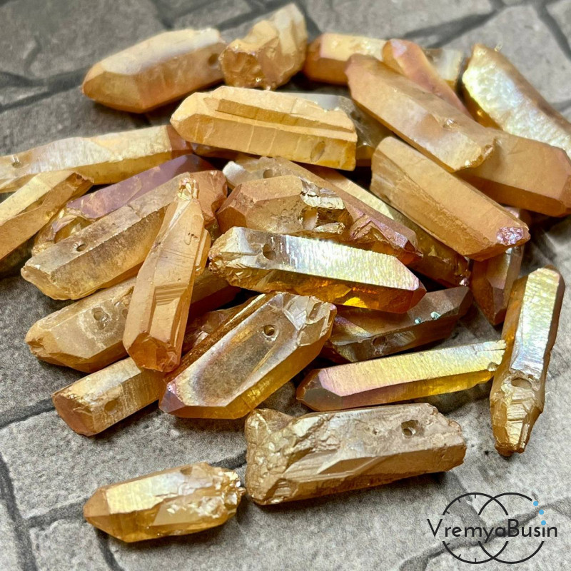 Кварц мелкие кристаллы, ср.размер 6х26 мм, цв. бежевый матовый  (1 шт.)