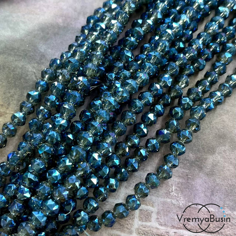 Бусины-рондели из стекла с треугольной огранкой, 5х6 мм (1/2 нити, ок. 50 шт.)