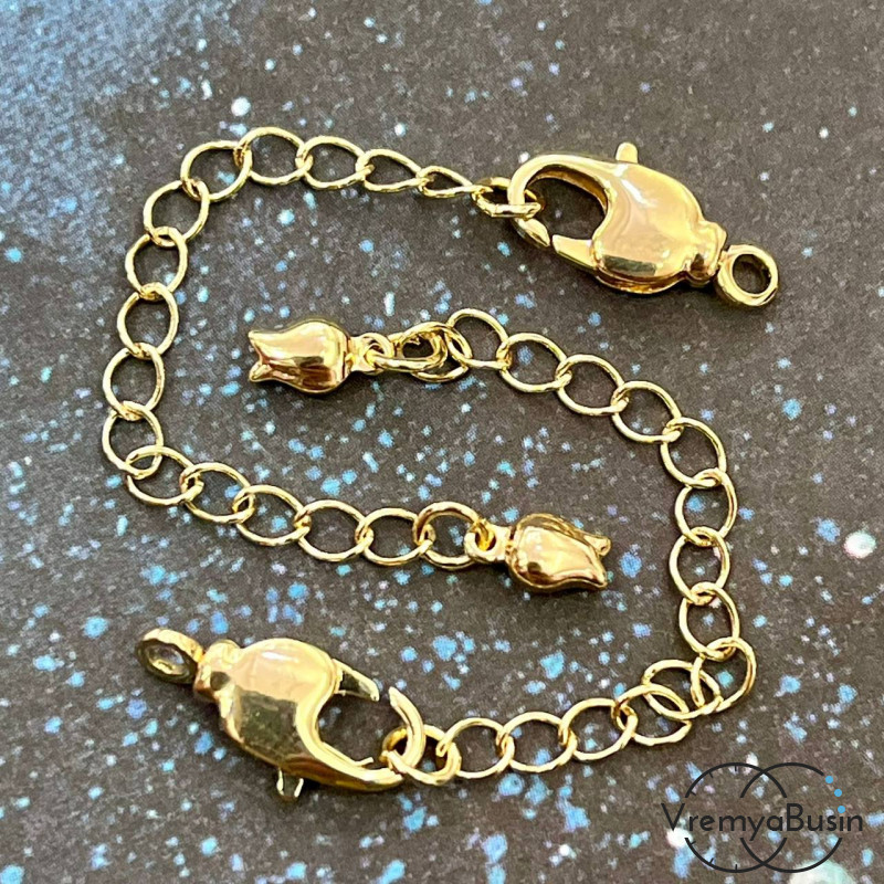 Карабин с цепочкой, латунь с позолотой 7х14 мм (1 шт.)